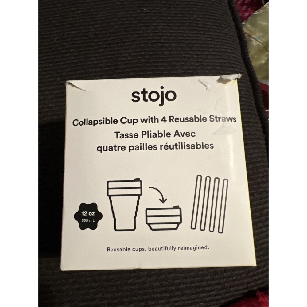 STOJO Collapsible Silicone Travel Cup 12oz w/ 4 Reusable Straws Burgundy NEW